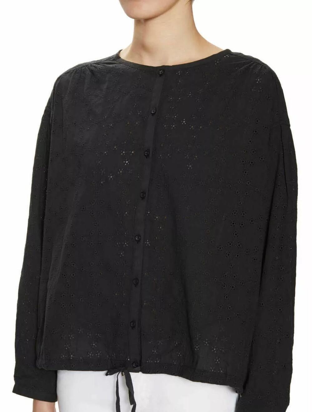 FREE PEOPLE Stars Align Cotton Eyelet Top in Black Size Small